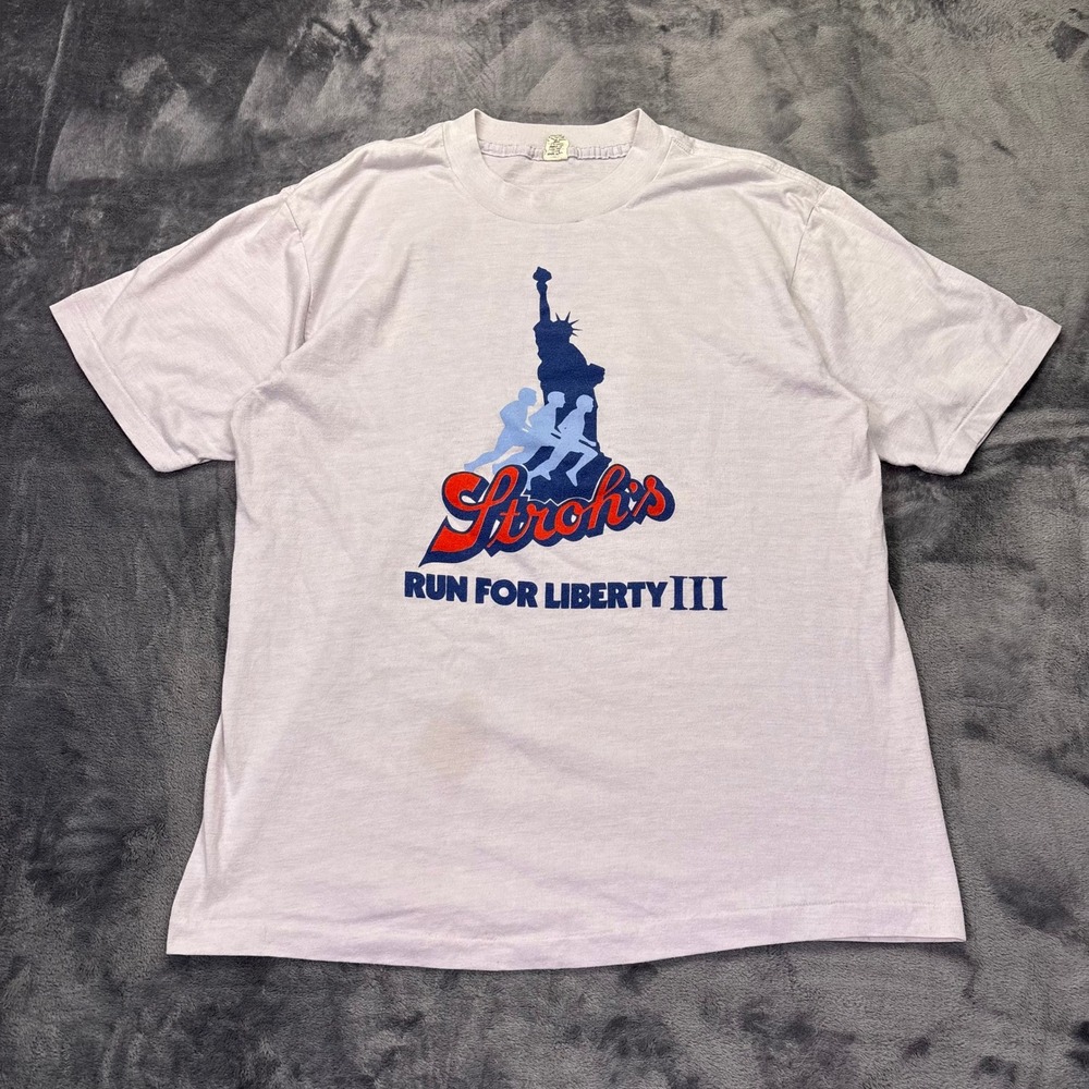 Vintage Stroh's Beer XL Run For Liberty III 80s Single Stitch Made USA Adidas
